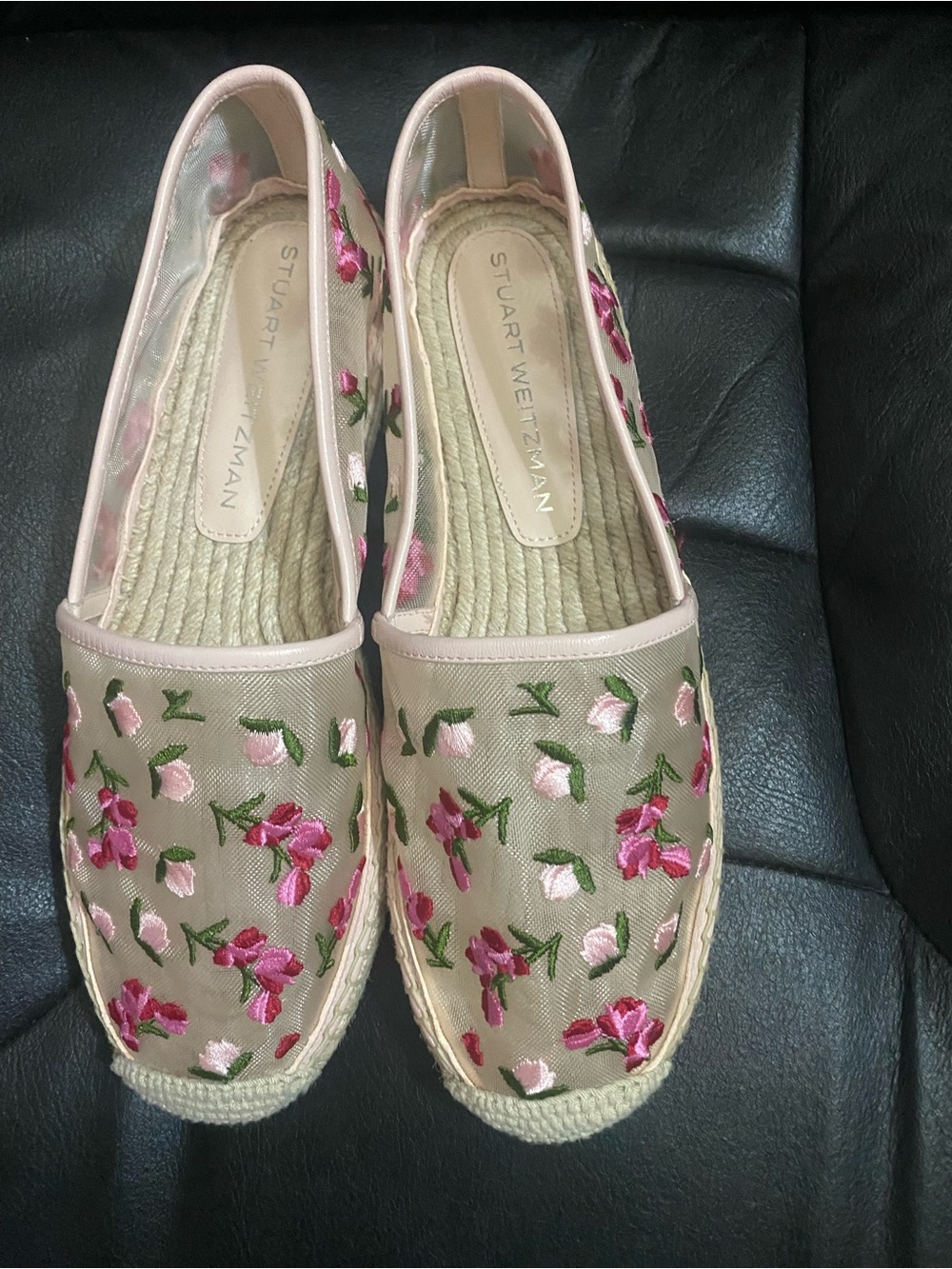 Stuart Weitzman Pink Floral Embroidered Espadrilles
